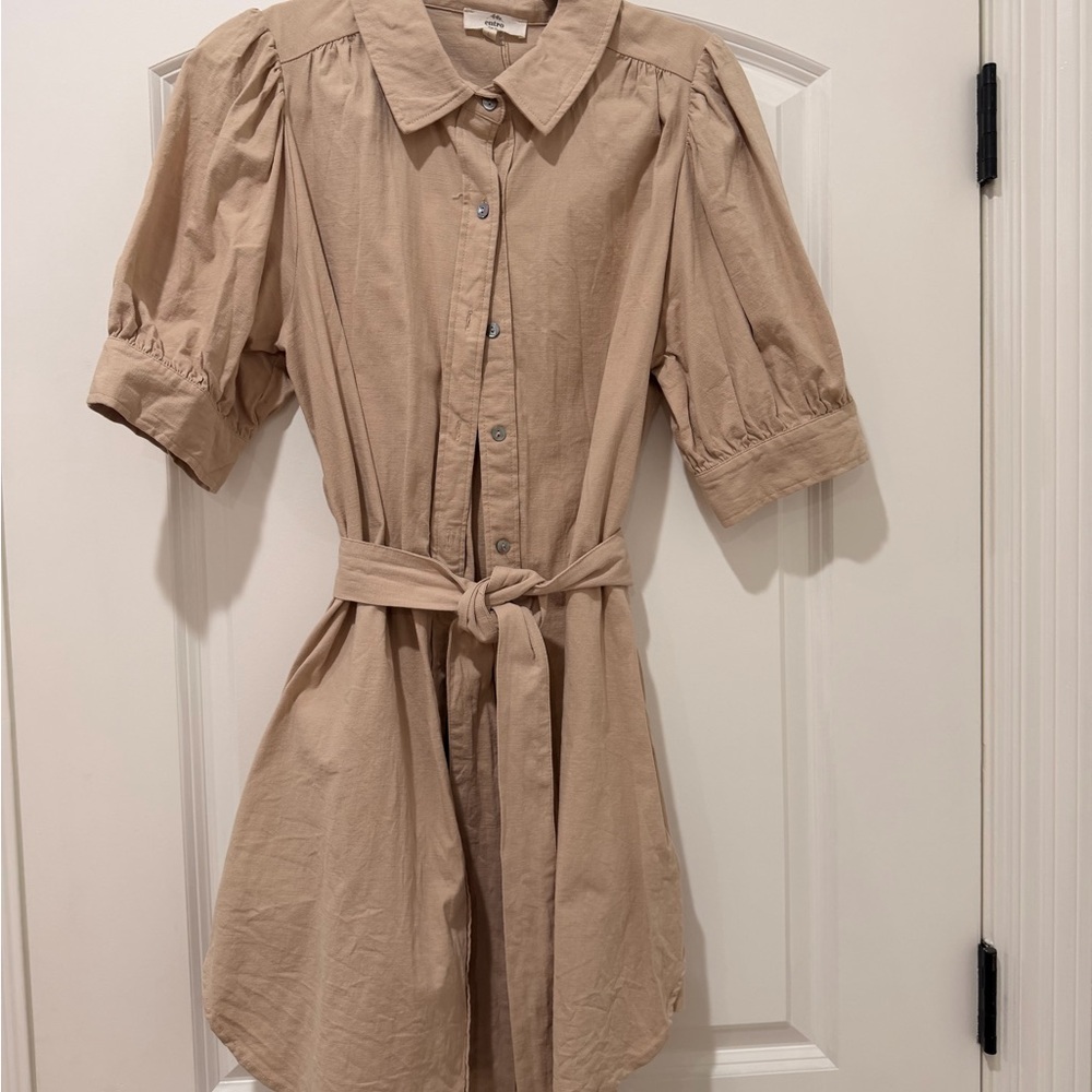Entro Beige Mini Dress with Tie Waist